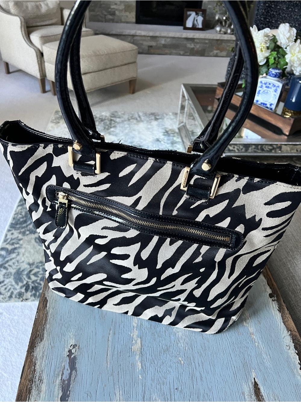 Anne Klein Black and White Zebra Print Tote - Picture 10 of 11